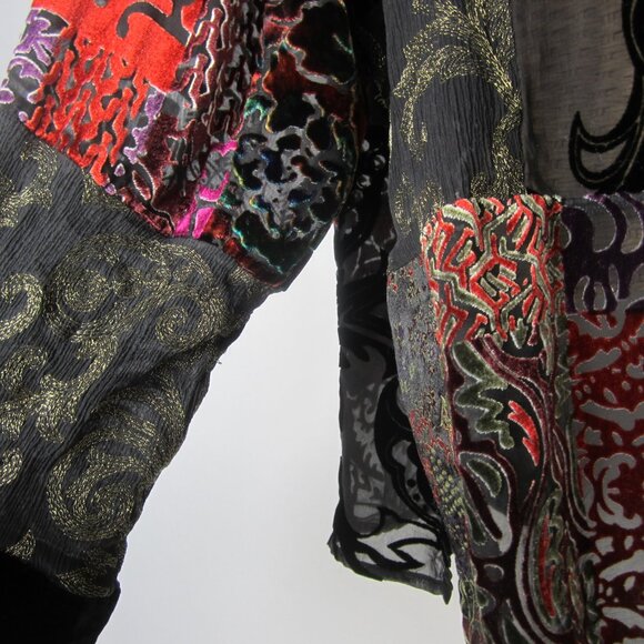 Chicos 2 Women Large Multicolor Silk Asian Accent Cardigan Purple Black Velvet - Picture 9 of 12